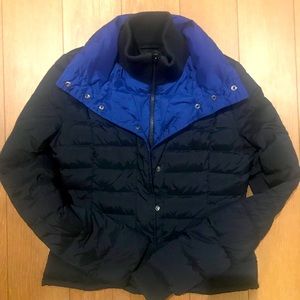 T-Down by Theory crop navy down jacket.